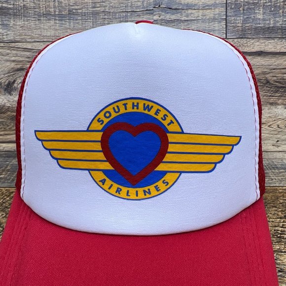Southwest Airlines Mens Trucker Hat Red Snapback Throwback Logo Baseball Cap - Picture 3 of 8